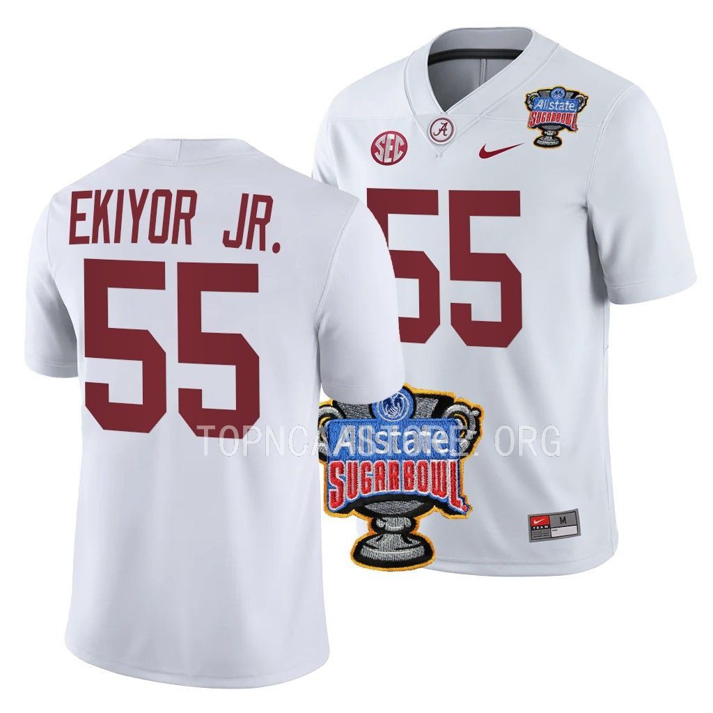 Men's Alabama Crimson Tide Emil Ekiyor Jr. #55 2022 Sugar Bowl White NCAA College Football Jersey